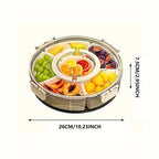 Divided Rotating Serving Tray with Lid and Handle, Portable Snackle Box for Fruits Snacks Veggie Charcuterie, Clear Snack Spinne