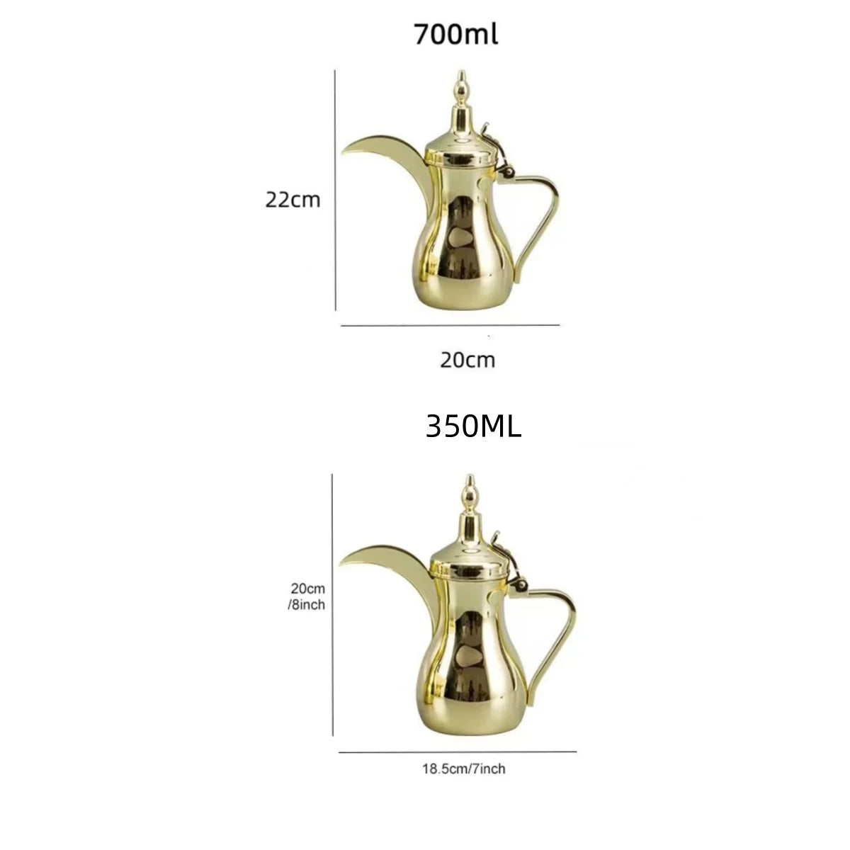 Golden Arabic Coffee Pots, ,Hot Water long-mouthed Tea Kettle Coffee Maker, Narrow Teapot 500/700ML 304 Stainless Steel
