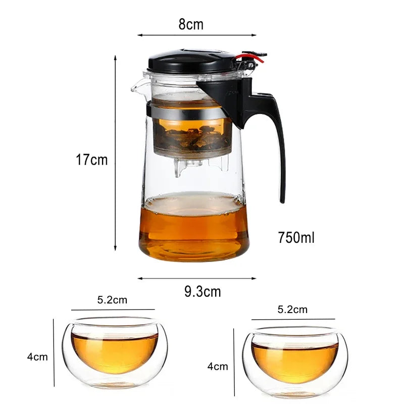 TeaPots Heat Resistant Glass Tea Pot Tea Infuser Chinese Kung Fu Tea Set Kettle Coffee Glass Maker Convenient Office Teapot