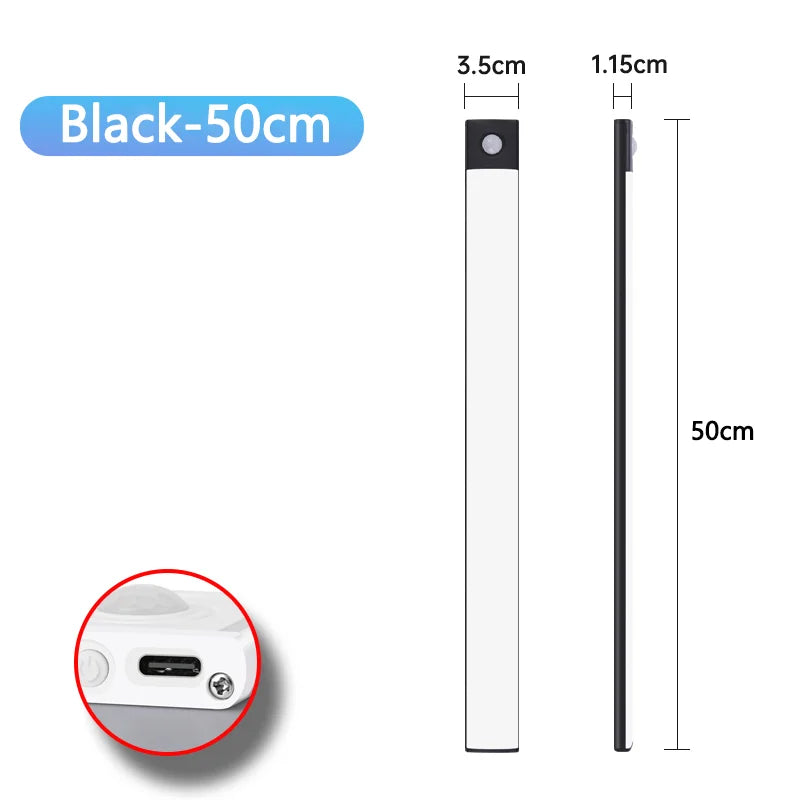LED Cabinet Light Type C Rechargeable Motion Sensor Night Lights for Kitchen Wardrobe Cabinet Lighting 10cm/20cm/30cm/40cm/50cm
