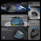 Backlit Wireless Ergonomic Mouse with Smart Flying Scroll,Function Adjustment Knob,Bluetooth&2.4G Rechargeable Gaming Mouse