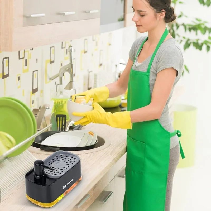 3-in-1 Hand and Dish Soap Dispenser Set with Sponge Holder Dual Countertop Kitchen Sink Soap Pump Organizer