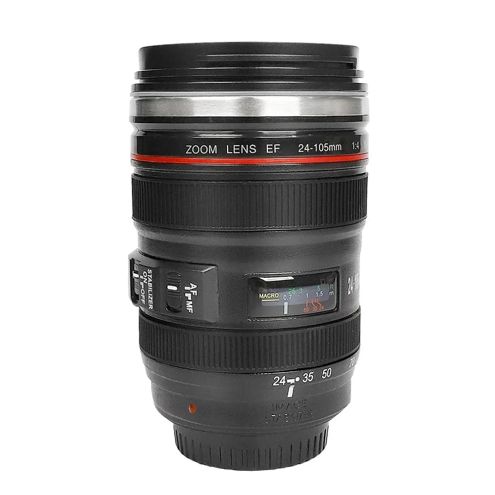 1pc SLR Lens Cup Camera Camera Lens Model Stainless Steel Casual Cup with Lid Coffee Mug White Black Coffee Mugs Creative Gift