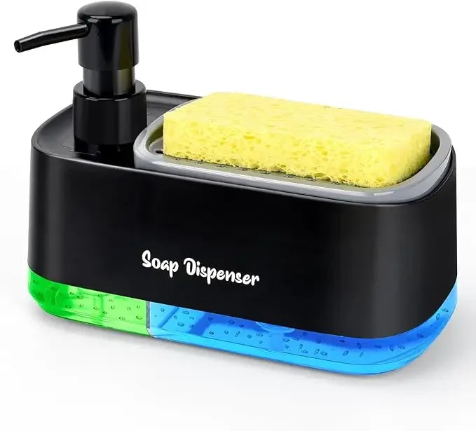 3-in-1 Hand and Dish Soap Dispenser Set with Sponge Holder Dual Countertop Kitchen Sink Soap Pump Organizer