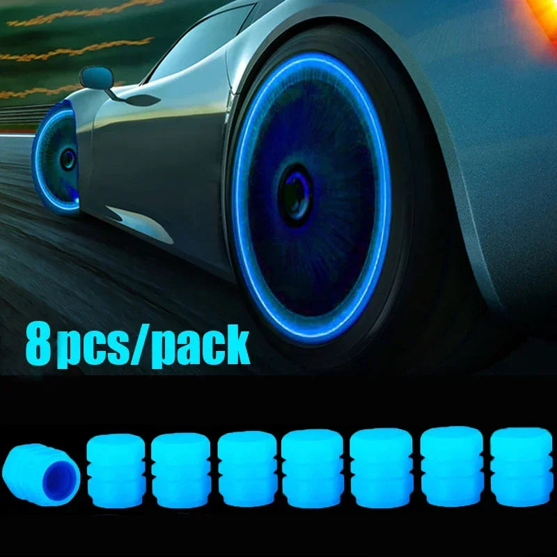Luminous Valve Caps Fluorescent Night Car Tire Valve Caps Motorcycle Bike Glowing Decor Wheel Nozzles Tyre Cap Car Accessories