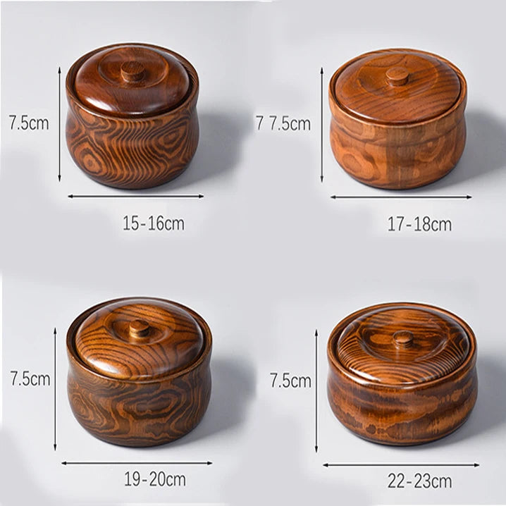 Solid Wooden Bowl with Lid Wooden Salad Bowl Reusable Serving Bowl for Salad, Fruits, Cereal, Soup, Rice, Everyday Use, Durable