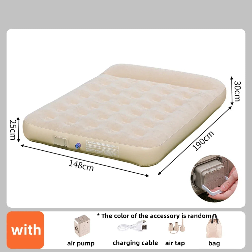 Interior Air Mattress Glamping Mats PVC Inflatable Sleeping Mattress Luxury 2 Person Camping Bed Mat Built-in Pump Thicken Mat