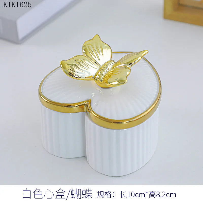 Creative Ceramic Jewelry Storage Jar Electroplating Golden Animal Cover Wedding Candy Gift Box Household Mini Sealed Jar Decor