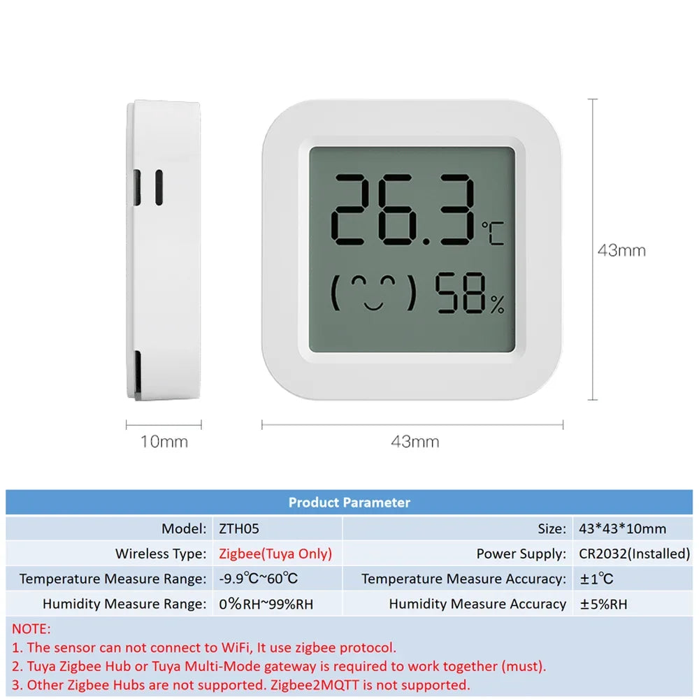 Zigbee2MQTT Tuya Temperature Humidity Sensor Thermometer Hygrometer Require Hub work with Tuya Smart Alexa Yandex Home Assistant