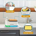 3-in-1 Hand and Dish Soap Dispenser Set with Sponge Holder Dual Countertop Kitchen Sink Soap Pump Organizer