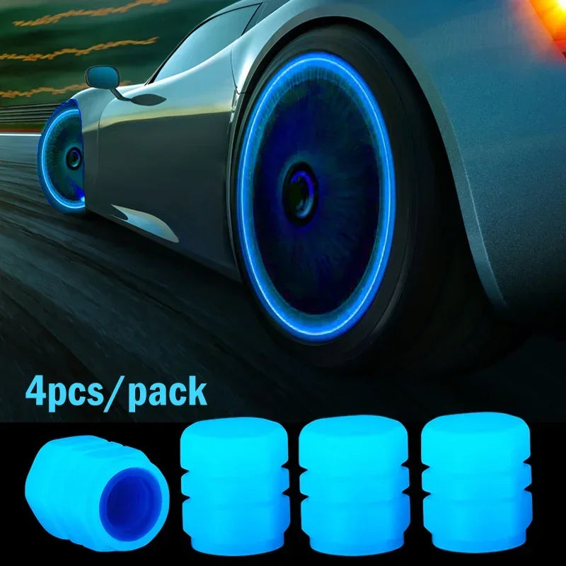 Luminous Valve Caps Fluorescent Night Car Tire Valve Caps Motorcycle Bike Glowing Decor Wheel Nozzles Tyre Cap Car Accessories