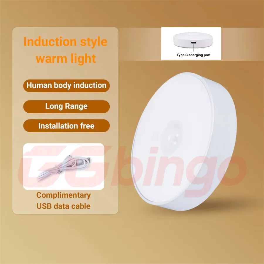 Type-C Rechargeable Motion Sensor LED Night Light for Kitchen Bedroom Stairs Hallway Cabinet Closet Wardrobe - Energy Efficient