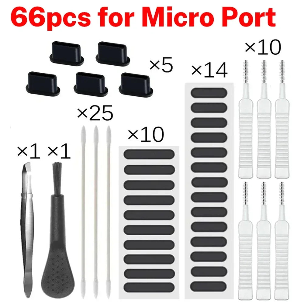 66PCS Mobile Phone Speaker Charging Port Cleaning Set Dust Plug for iPhone 16 15 14 Earphones Clean Kit Brush for Samsung Xiaomi