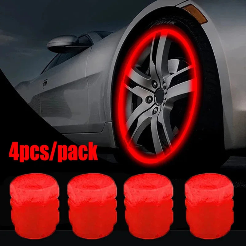 Luminous Valve Caps Fluorescent Night Car Tire Valve Caps Motorcycle Bike Glowing Decor Wheel Nozzles Tyre Cap Car Accessories