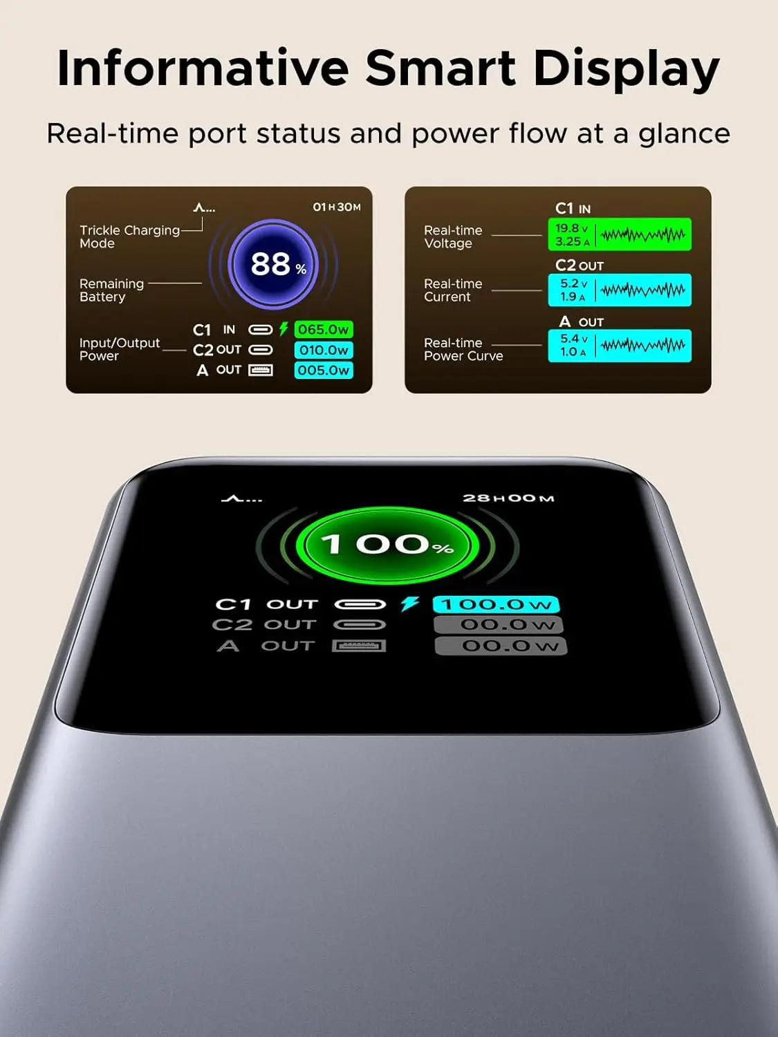 UGREEN Nexode Power Bank 20000mAh 165W with Built-in USB C Cable Laptop Travel Portable Charger,Fast Charging for iPhone 17/16