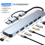 7 In 1 USB C Extender Adapter Hub With 7 Ports Aluminum Alloy USB 2.0 Hub Adapter Type C Splitter Extender For Laptops Computer