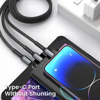 3 in 1 100W USB A Cable Fast Charging Micro USB Data Cord Phone Charger Quick Charge Cable For iPhone Samsung Xiaomi Huawei