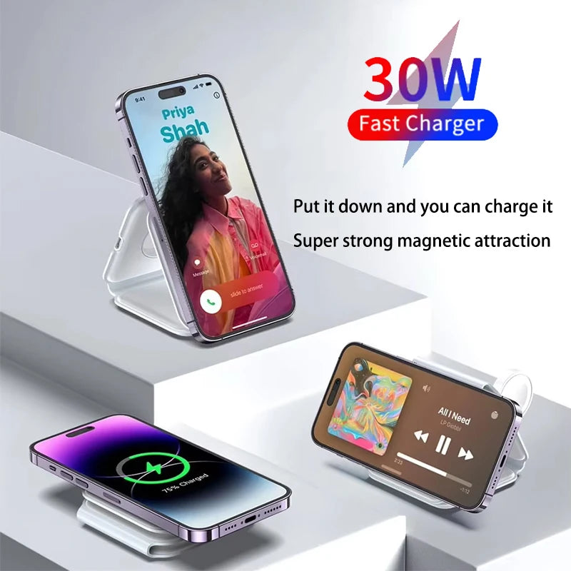 Qi2 MagFold — 30W 3-in-1 Wireless Charger