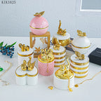 Creative Ceramic Jewelry Storage Jar Electroplating Golden Animal Cover Wedding Candy Gift Box Household Mini Sealed Jar Decor