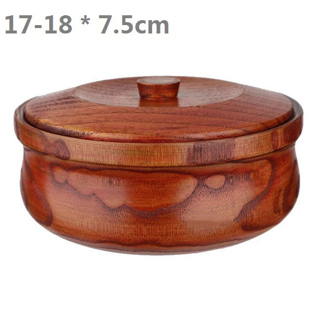 Solid Wooden Bowl with Lid Wooden Salad Bowl Reusable Serving Bowl for Salad, Fruits, Cereal, Soup, Rice, Everyday Use, Durable