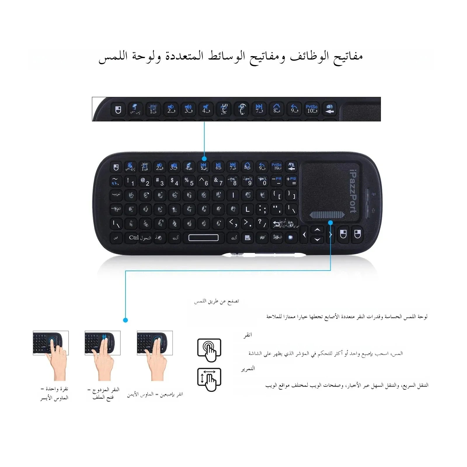 iPazzPort Mini Bluetooth＆ 2.4GHz Wireless Keyboard with Touchpad MouseCombo for Android TV Box/PC/Tablet/PS4/Raspberry Pi 3/HTPC