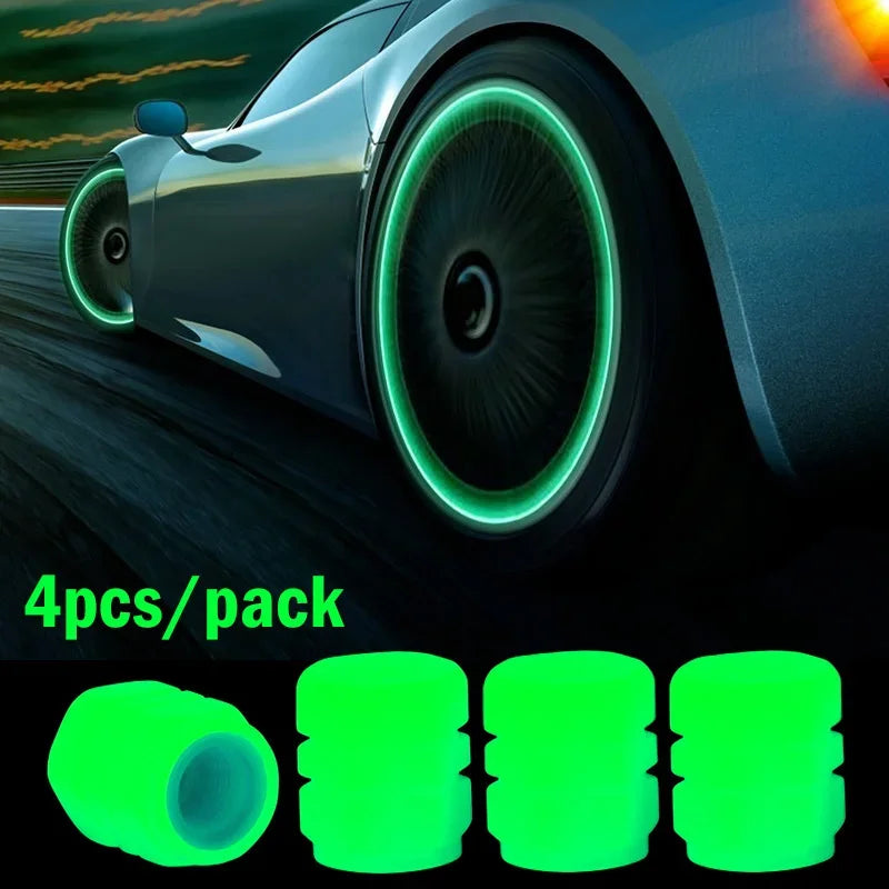 Luminous Valve Caps Fluorescent Night Car Tire Valve Caps Motorcycle Bike Glowing Decor Wheel Nozzles Tyre Cap Car Accessories