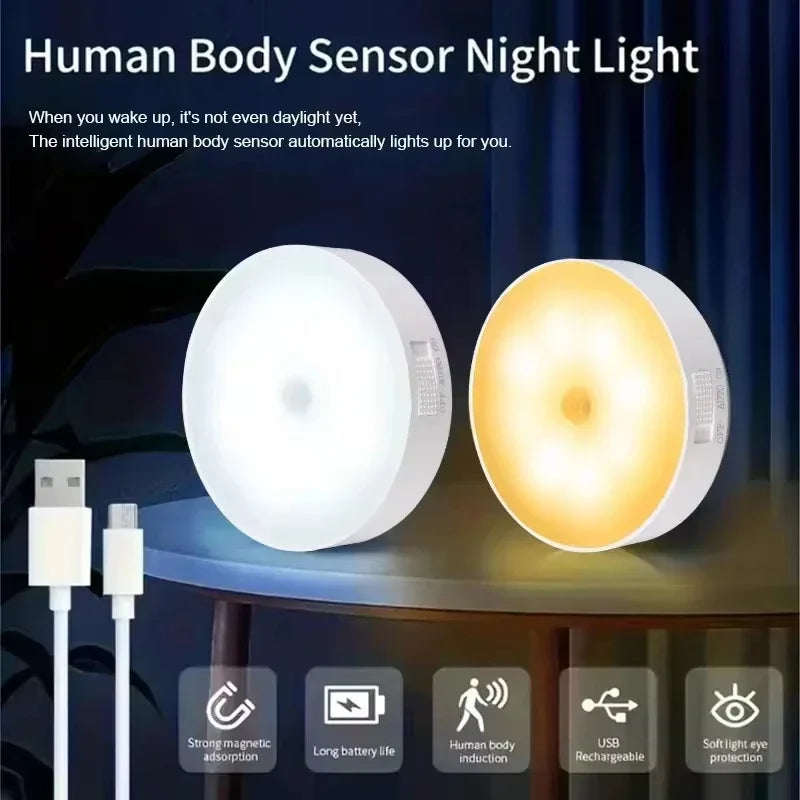 Type-C Rechargeable Motion Sensor LED Night Light for Kitchen Bedroom Stairs Hallway Cabinet Closet Wardrobe - Energy Efficient