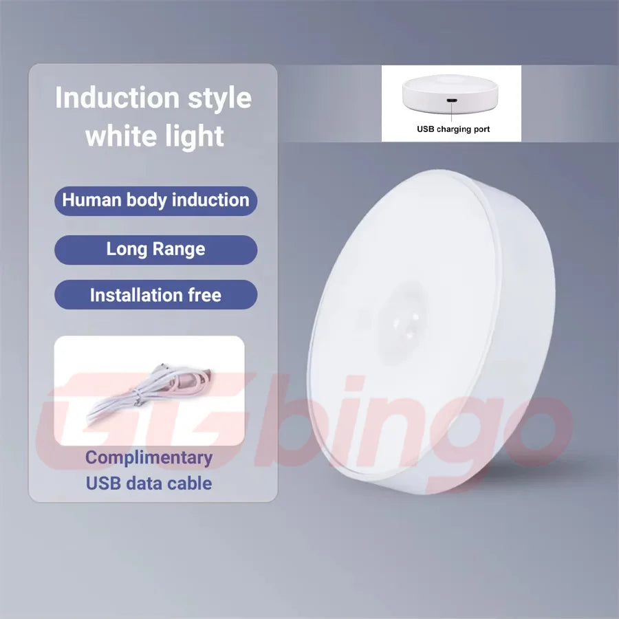 Type-C Rechargeable Motion Sensor LED Night Light for Kitchen Bedroom Stairs Hallway Cabinet Closet Wardrobe - Energy Efficient