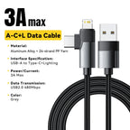 Essager 2 in1 Right Angle Elbow Cable 3A Fast Charging Wire USB A To Type C Lightning Cable For iPhone 16 15Pro Max MacBook iPad