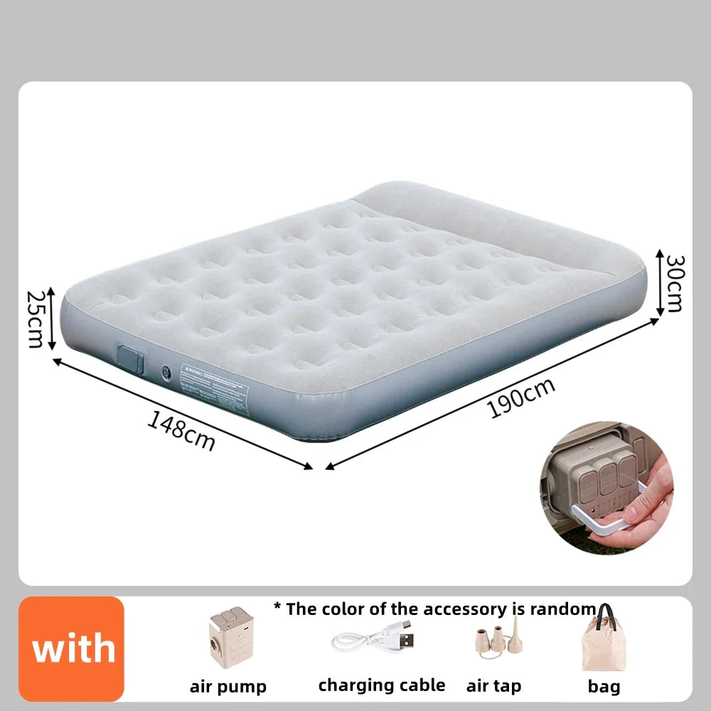 Interior Air Mattress Glamping Mats PVC Inflatable Sleeping Mattress Luxury 2 Person Camping Bed Mat Built-in Pump Thicken Mat