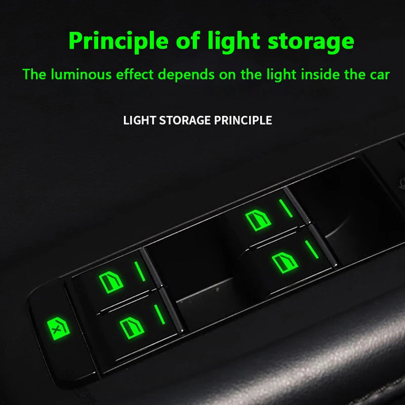18Pcs/set Car Luminous Door Window Lift Button Stickers Car Windows Control Panel Decals Car Interior Sticker Auto Accessories