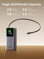 UGREEN Nexode Power Bank 20000mAh 165W with Built-in USB C Cable Laptop Travel Portable Charger,Fast Charging for iPhone 17/16
