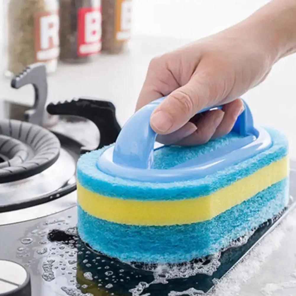 Multi Functional Cleaning Sponge with Handle for Kitchen Bathroom Tile Glass Bathtub Stain Removal Easy Grip Design
