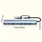 7 In 1 USB C Extender Adapter Hub With 7 Ports Aluminum Alloy USB 2.0 Hub Adapter Type C Splitter Extender For Laptops Computer