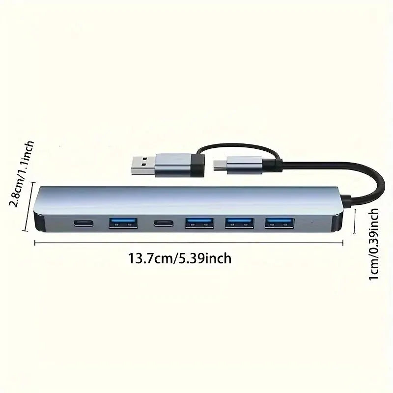 7 In 1 USB C Extender Adapter Hub With 7 Ports Aluminum Alloy USB 2.0 Hub Adapter Type C Splitter Extender For Laptops Computer