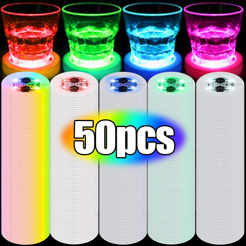 50/1PCS Luminous Cup Stickers Lights 6cm LED Bottles Coaster Lamps for Bar KTV Wedding Party Cocktail Drink Cups Vase Decoration