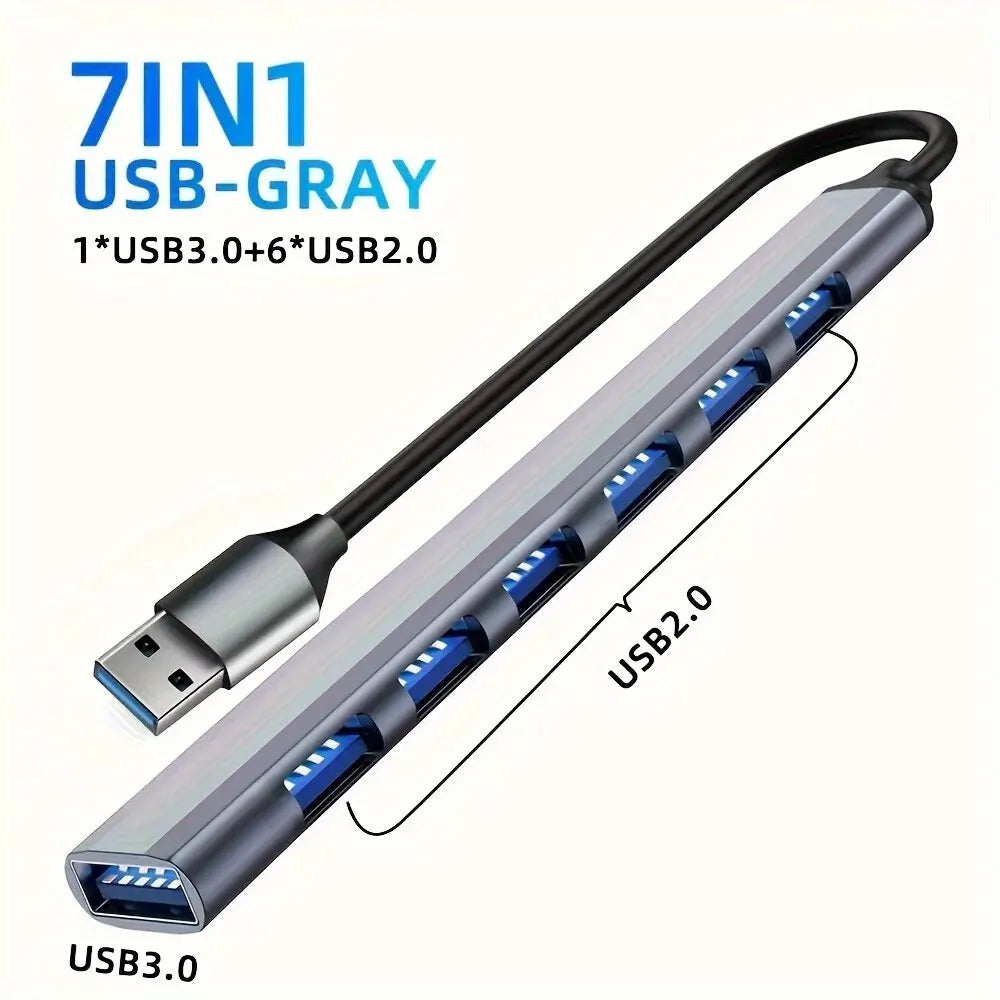 7 In 1 USB C Extender Adapter Hub With 7 Ports Aluminum Alloy USB 2.0 Hub Adapter Type C Splitter Extender For Laptops Computer