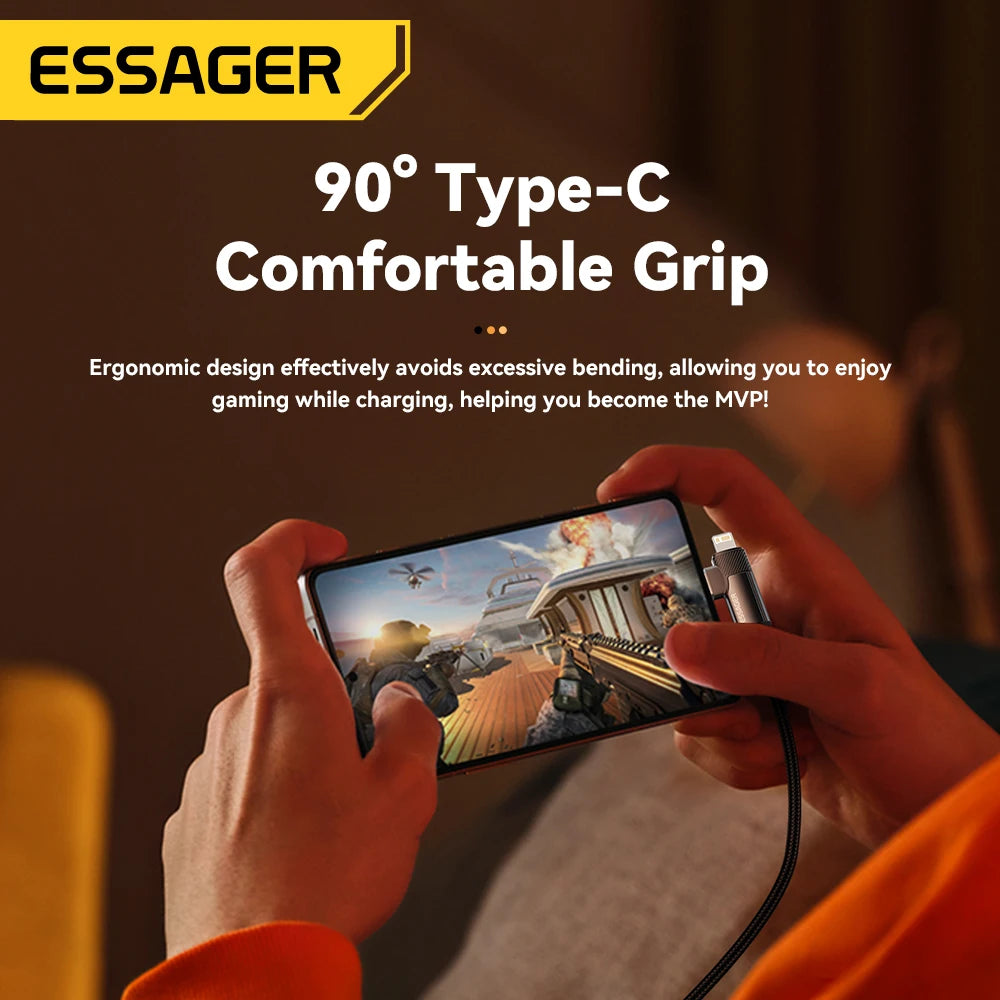 Essager 2 in1 Right Angle Elbow Cable 3A Fast Charging Wire USB A To Type C Lightning Cable For iPhone 16 15Pro Max MacBook iPad