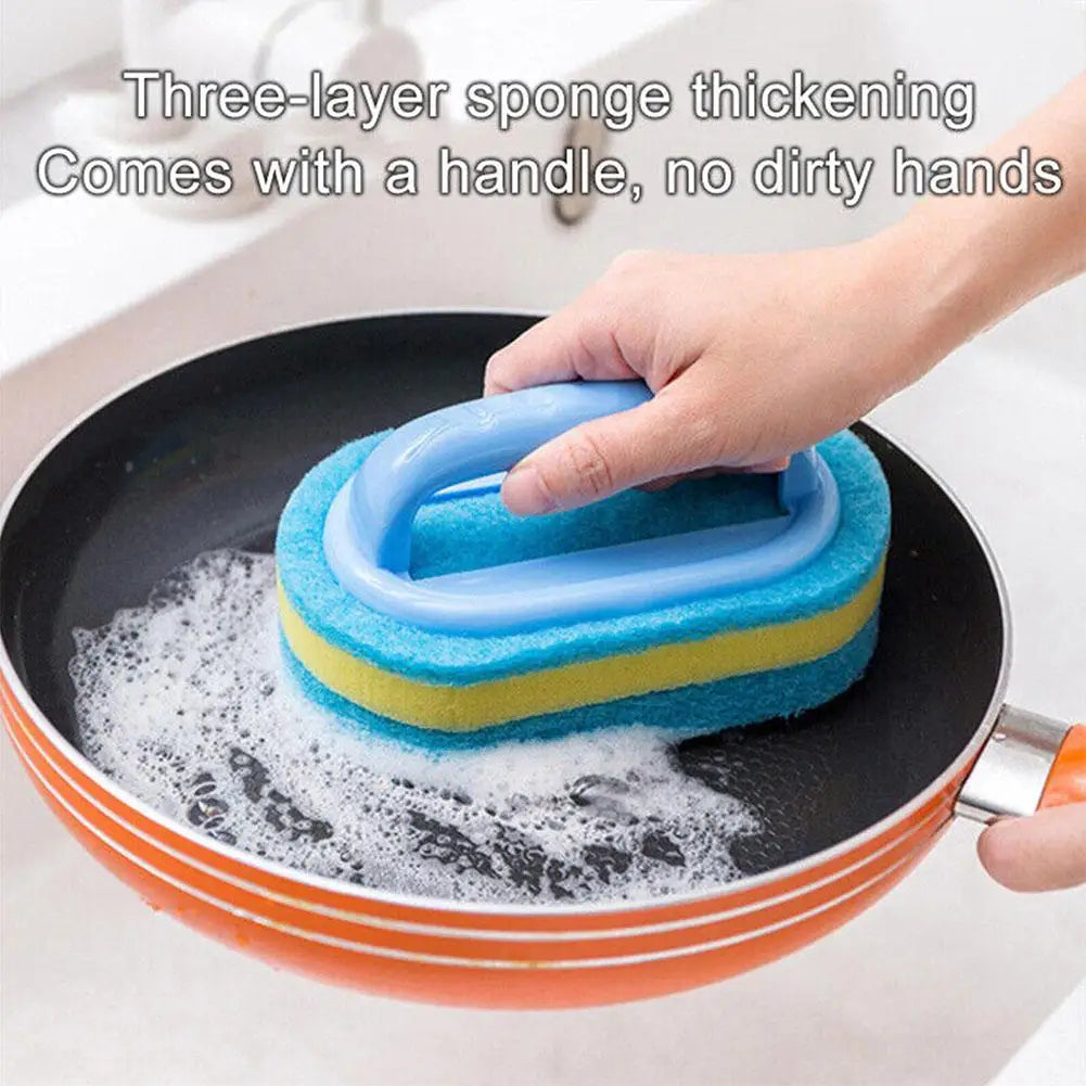 Multi Functional Cleaning Sponge with Handle for Kitchen Bathroom Tile Glass Bathtub Stain Removal Easy Grip Design