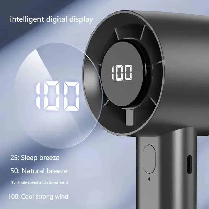 Portable Mini Handheld Fan with LED Display Semiconductor Refrigeration 100 Speeds USB Rechargeable Battery Outdoor Fan