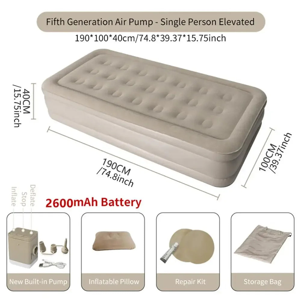 Interior Air Mattress Glamping Mats PVC Inflatable Sleeping Mattress Luxury 2 Person Camping Bed Mat Built-in Pump Thicken Mat