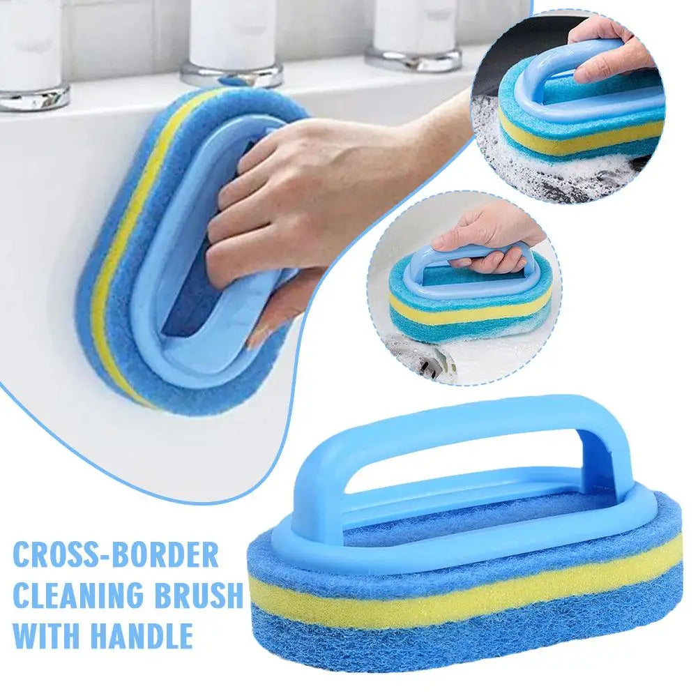 Multi Functional Cleaning Sponge with Handle for Kitchen Bathroom Tile Glass Bathtub Stain Removal Easy Grip Design