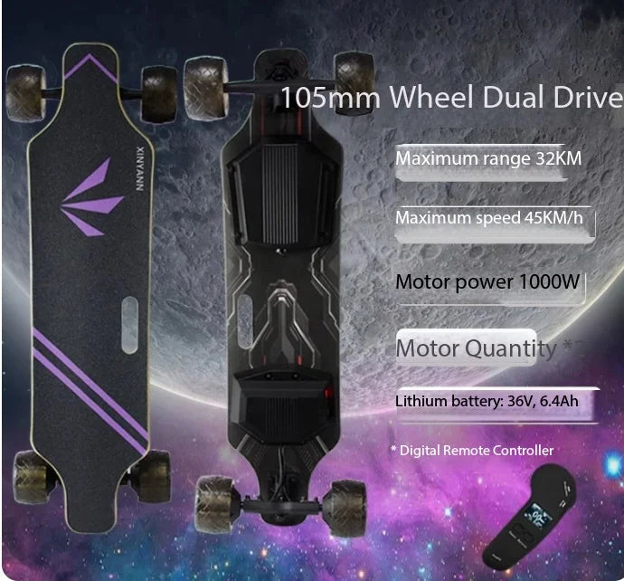 New Upgraded 32KM Long Range Smart Remote Control 4 Wheels Dual Motor Adult Land Surf Electric Skateboard