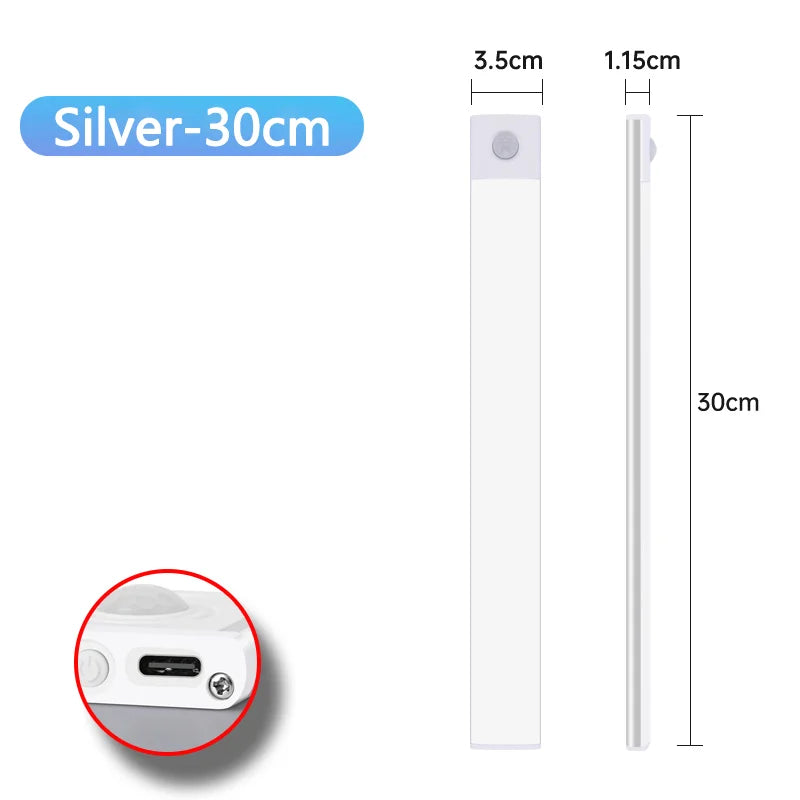 LED Cabinet Light Type C Rechargeable Motion Sensor Night Lights for Kitchen Wardrobe Cabinet Lighting 10cm/20cm/30cm/40cm/50cm