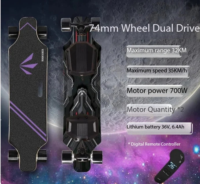 New Upgraded 32KM Long Range Smart Remote Control 4 Wheels Dual Motor Adult Land Surf Electric Skateboard
