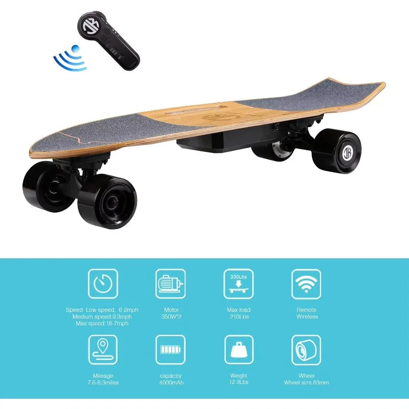 Airo Jking Electric Skateboard Body 700W Hub-Motor 16.7 MPH Top Speed 8.2 Miles Range 3 Speeds Adjustment Slant Board Remote