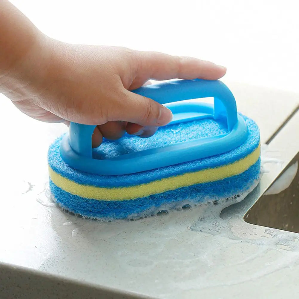 Multi Functional Cleaning Sponge with Handle for Kitchen Bathroom Tile Glass Bathtub Stain Removal Easy Grip Design