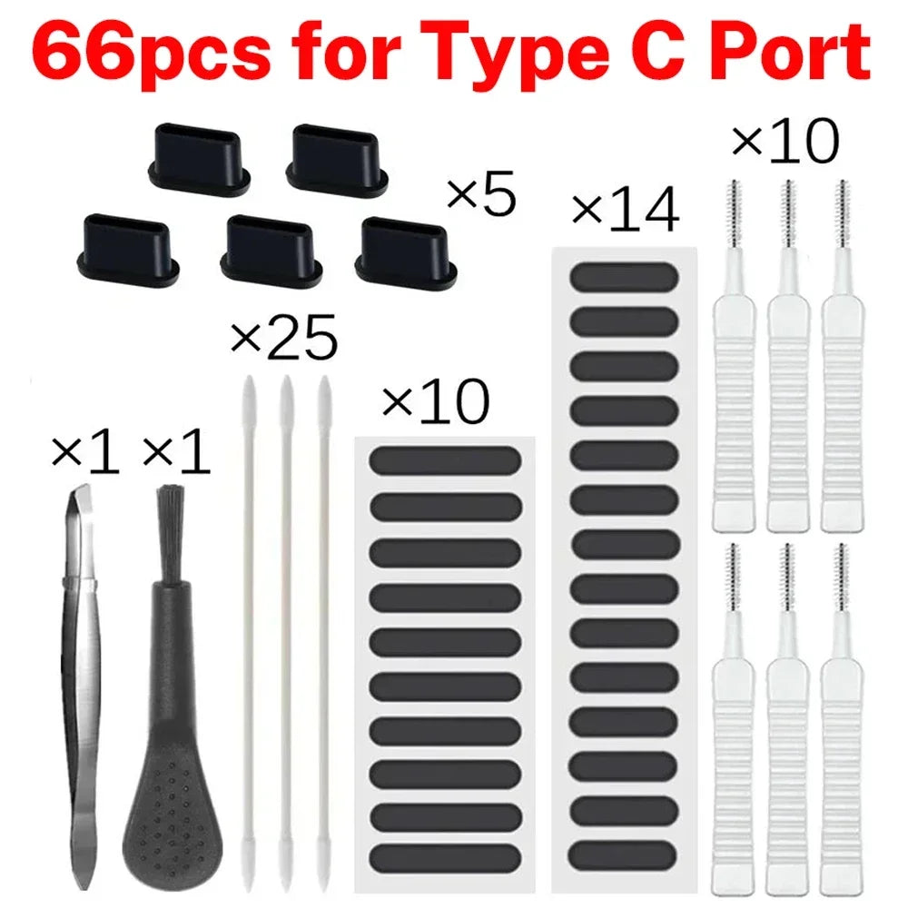 66PCS Mobile Phone Speaker Charging Port Cleaning Set Dust Plug for iPhone 16 15 14 Earphones Clean Kit Brush for Samsung Xiaomi