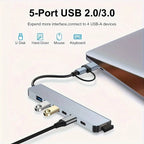 7 In 1 USB C Extender Adapter Hub With 7 Ports Aluminum Alloy USB 2.0 Hub Adapter Type C Splitter Extender For Laptops Computer