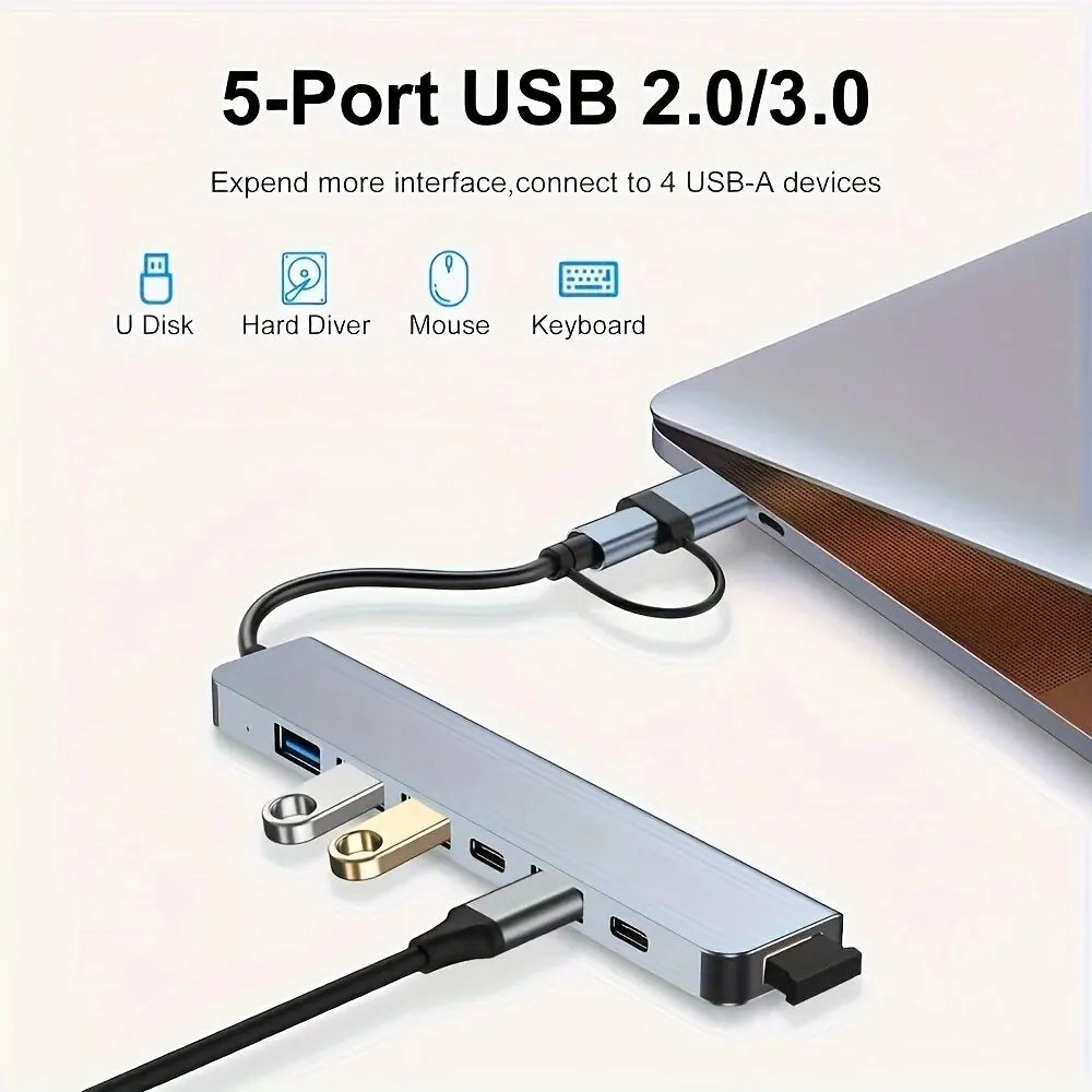 7 In 1 USB C Extender Adapter Hub With 7 Ports Aluminum Alloy USB 2.0 Hub Adapter Type C Splitter Extender For Laptops Computer